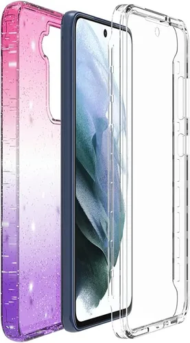 Vista 7 de Funda compatible con Samsung Galaxy S21 FE con purpurina de cuerpo completo con protector de pantalla integrado, resistente de doble capa a prueba