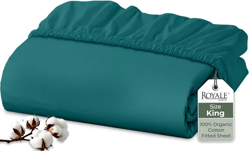 Vista 57 de Royale Linens Sábana bajera ajustable de 100% algodón orgánico - Tejido de percal - Sábanas bajeras de bolsillo profundo súper suaves - Sábana