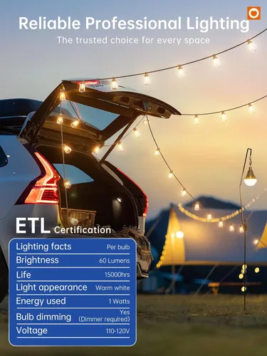 Vista 5 de addlon Tira de luces LED de 25 pies, resistente al agua con 8+1 bombillas LED inastillables (no solar), luz de patio, conectable y resistente al