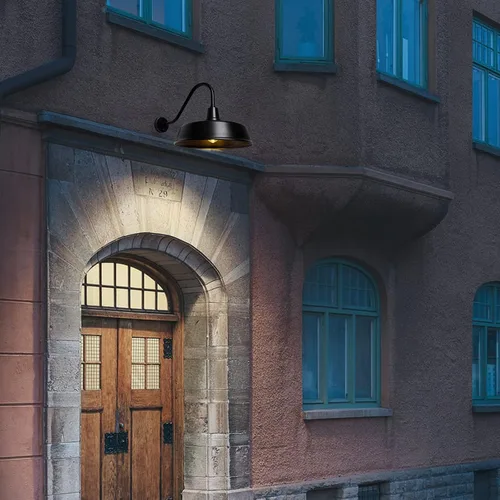Vista 8 de 3 luces de granero de cuello de cisne de 18 pulgadas para exteriores, lámpara de pared exterior de granja para casa, sensor de atardecer a amanecer