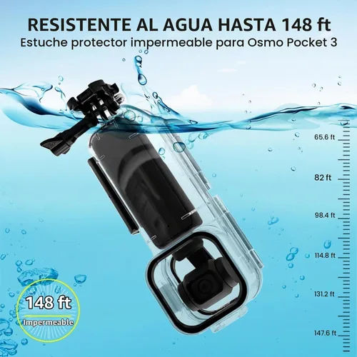 Vista 6 de PULUZ Funda de buceo para DJI Osmo Pocket 3 Funda impermeable PC carcasa protectora 147.6 ft/147 pies cubierta de buceo submarino con accesorios