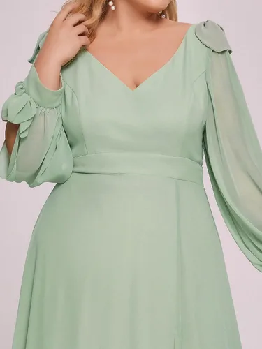 Vista 5 de Ever-Pretty Vestido formal de gasa de manga larga con abertura lateral 80116