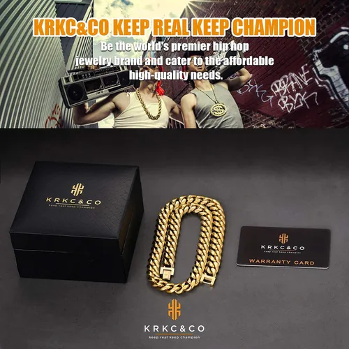 Vista 6 de KRKCCO - Cadena de eslabones cubanos de 810120551in para hombres cadena de eslabones cubanos Miami de oro de 18 quilates joyería para hombre