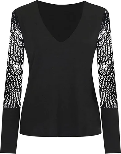 Vista 3 de Blusa y tops de manga larga para mujer, estilo casual, con encaje, cuello en V, ajustada, ajustada, para otoño, Rojo