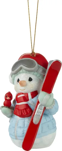 Vista 2 de Precious Moments 231016 'Tis The Ski-Son to Be Jolly Annual Snowman Bisque Adorno de porcelana