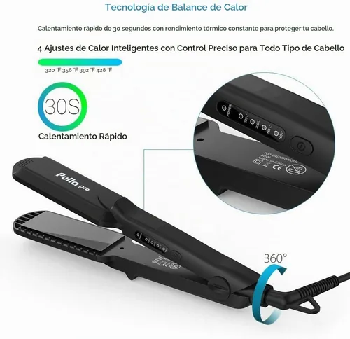 Vista 5 de Pulla Crimpadora de pelo para mujer, herramienta de crimpado de cerámica 4 en 1, plancha plana Cerámica de turmalina para volumen, elevación