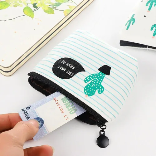 Vista 7 de softmusic Cute Cactus impresión de lona cartera Mini titular de la tarjeta bolsa de cierre portafolios