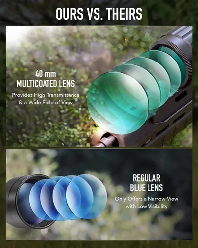 Vista 6 de Pinty Rifle Scope AO Red Green Blue Illuminated Mil Dot with Flip-Open Covers, Sunshade Tube