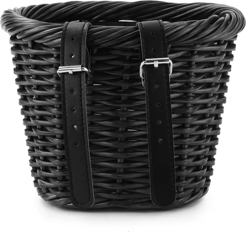 Vista 6 de Cesta de bicicleta para niñas, accesorios de bicicleta delantera, pequeña cesta de mimbre tejida con manillar serpentinas, campana para niños de 16