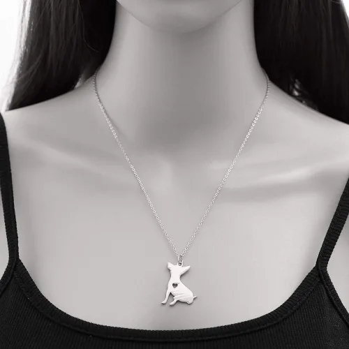 Vista 2 de Art Attack Collar de cadena de acero inoxidable con texto en inglés "I Love My Chihuahua, Dog Mom Lover Heart Pet Puppy Rescue Charm Pendant