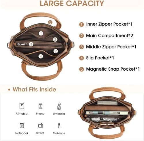 Vista 30 de Kattee - Bolsos de piel auténtica para mujer, bolsos de mano suaves para mujer