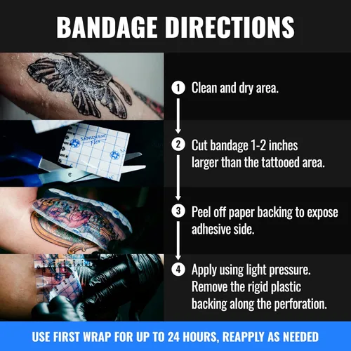 Vista 7 de Saniderm - Rollo de vendaje Flex Tattoo Aftercare - Envoltura de tatuaje ultra flexible, impermeable, estéril para una curación rápida y protección