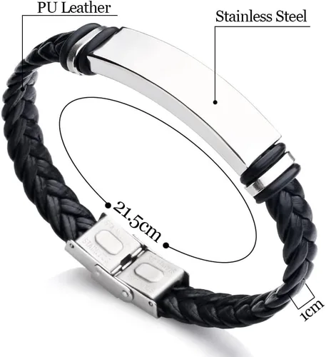 Vista 4 de Personalized Mens Bracelet Leather Engraved Bracelet Gift for Boyfriend Him Husband Dad Best man Customized Gifts Christmas Birthday Wedding
