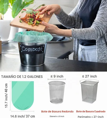 Vista 5 de Bolsas de basura compostables de 1.2 galones, 150 paquetes, AYOTEE Compost, bolsas de basura biodegradables