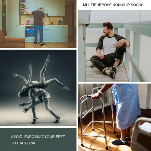 Vista 6 de Muezna Calcetines de yoga antideslizantes para hombre, para pilates, barras, Bikram Fitness Hospital con puños
