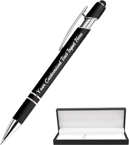Vista 47 de Bolígrafo personalizado, 50 bolígrafos personalizados, grabado a granel con logotipo de nombre, lápiz digital de tinta negra suave con toque