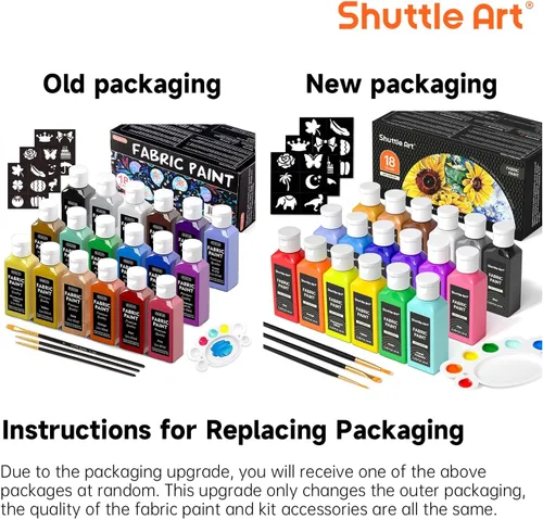 Vista 7 de Shuttle Art Pintura para tela, 18 colores de pintura para tela suave permanente en botellas (60ml/2oz) con pinceles, paleta, plantillas, pintura