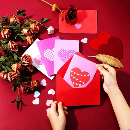 Vista 5 de Outus Surtido de tarjetas de San Valentín en blanco en forma de corazón, tarjetas de notas de amor rojas a granel de 4 x 6 pulgadas, surtido