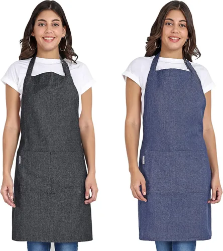 Vista 22 de Delantal de chef, delantal de cocina de algodón reciclado con un cuello ajustable con lazos largos, para cocinar, hornear