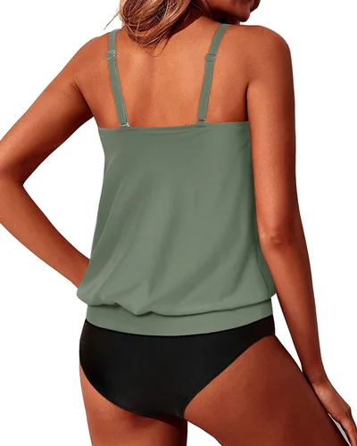 Vista 4 de Yonique Trajes de baño tankini de dos piezas para mujer, trajes de baño tipo blusón, trajes de baño modestos