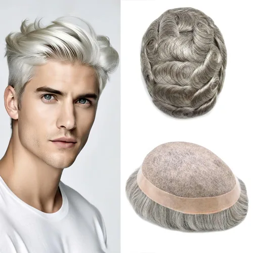 Vista 34 de Mens Toupee Hair Piece Real Human Hair Fine Mono Toupee para hombres Sistema de reemplazo de cabello para hombre Postizo Protesis Capilar Para