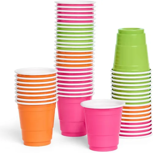 Vista 6 de xo, Fetti Vasos de chupito de plástico azul + blanco – 50 vasos desechables mate de 2 onzas Decoraciones de despedida de soltera, vasos