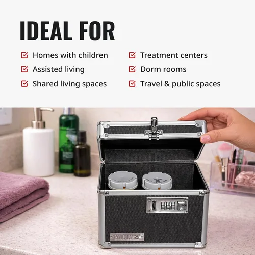Vista 4 de Vaultz Caja de medicamentos con cerradura de combinación, caja de seguridad de metal segura para medicamentos, píldoras y objetos de valor, pequeña