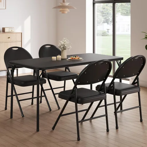 Vista 9 de GAOMON Paquete de 4 sillas plegables para tarjetas, cojín acolchado de poliuretano grueso, patas de metal y almohadillas antideslizantes, asiento