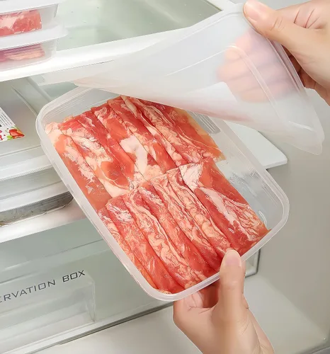 Vista 2 de Paquete de 2 cajas de plástico para tocino, protector de carne de delicatessen para refrigerador, recipiente de almacenamiento de alimentos de queso