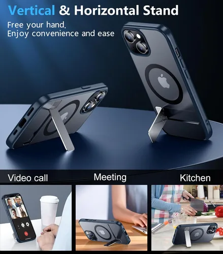 Vista 5 de Funda magnética para iPhone 15, para iPhone 14, [compatible con Magsafe] [Soporte oculto integrado]