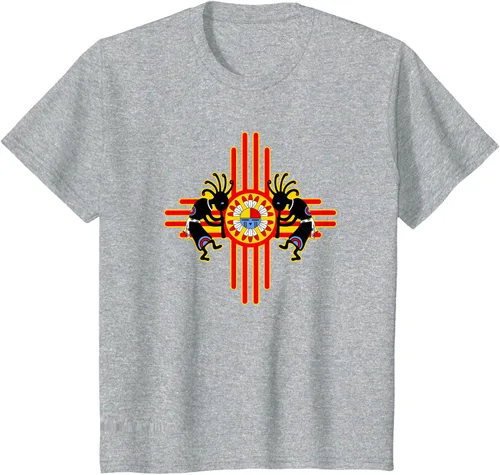 Vista 33 de Native American Kokopelli Kachina Zia Symbol 2 - Camiseta divertida para fanáticos, Negro