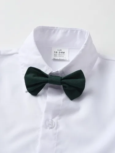 Vista 27 de Conjunto de pantalones para bebé, camisa de manga larga + pantalones + corbatín + tirantes, trajes de caballero para niños pequeños