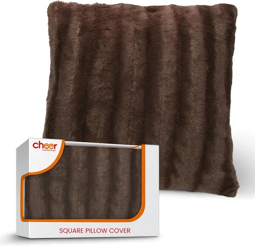 Vista 23 de Cheer Collection Funda de Almohada Decorativa de Piel Sintética 18x18 pulgadas– Funda de Almohada de Acento Decorativa Suave para Sofá o Cama, Funda