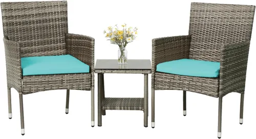 Vista 13 de PayLessHere Juego de 3 sillas de mimbre para patio, muebles de mimbre para exteriores, juego de bistró para patio trasero, porche, piscina, césped