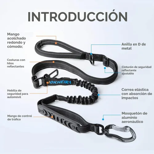 Vista 2 de IOKHEIRA Correa táctica multifuncional para perro, resistente, correa elástica fuerte de 4 a 6 pies con cinturón de seguridad para automóvil, correa