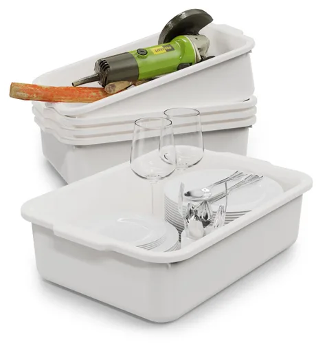 Vista 10 de Caja de 5 tinas de autobús comercial/bolsa de transporte, plástico negro con asas, lavabo 8 litros