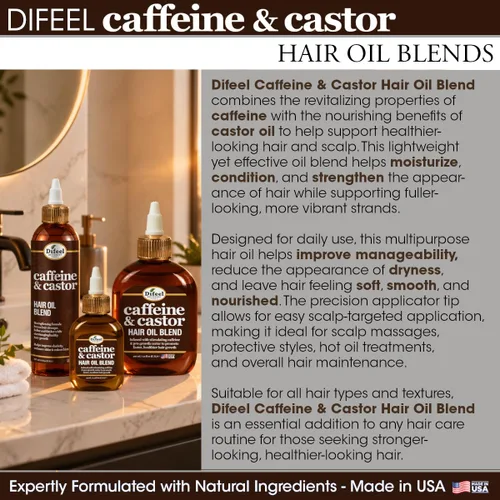 Vista 4 de Difeel - Mezcla de aceite para el cabello con cafeína y ricino, 8 onzas (paquete de 2)