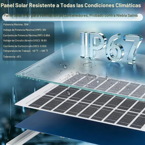 Vista 3 de Kit de ventilación solar mejorado para contenedores de envío, panel solar ajustable de 15 W, diseño de doble ventilador, resistente a la intemperie