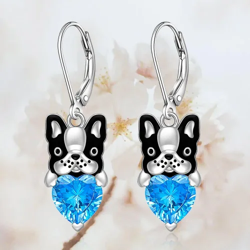 Vista 8 de Aretes de plata de ley con diseño de conejo, trébol, panda, elefante, abeja, pingüino, mariposa, pulpo, gato negro, cardenal, flamenco, piedra lunar