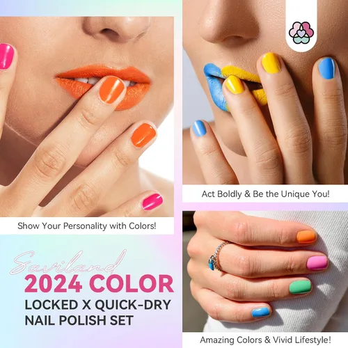 Vista 2 de SAVILAND Juego de esmaltes de uñas de secado rápido: 14 piezas de esmalte de uñas de verano neón de secado rápido, esmalte de uñas rosa intenso rojo