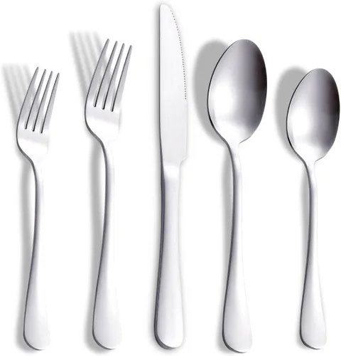 Vista 9 de Juego de cubiertos negros mate con cuchillos para carne, juego de cubiertos de acero inoxidable de 36 piezas para 6, moderno juego de cubiertos