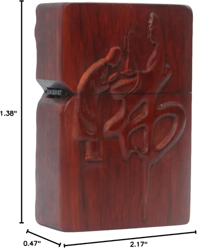 Vista 6 de Caja de carcasa de madera natural Huanghuali tallada en palisandro para módulo Zippo (oración budista)
