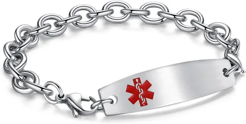 Vista 40 de LinnaLove Pulseras de identificación médica intercambiables Cadena de cable de acero inoxidable pulseras de alerta médica personalizables