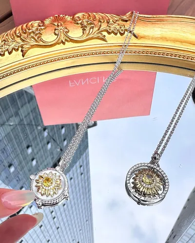 Vista 4 de FANCIME Sunflower necklace Sterling Silver Gold Plated Anxiety Pendant for anti-stress, You Are My Sunshine Rotatable Jewelry Birthday Christmas