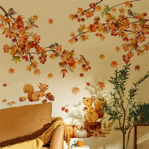 Vista 5 de Etiquetas engomadas de la pared de la hoja del árbol del arce del otoño del otoño, etiqueta engomada