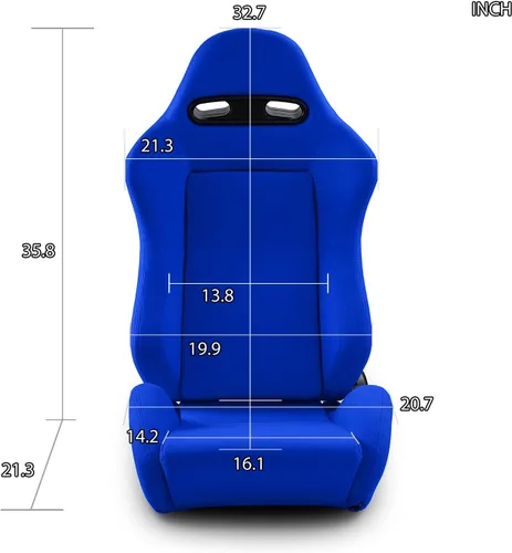 Vista 2 de Par de asientos de carreras reclinables clásicos universales de tela azul liso