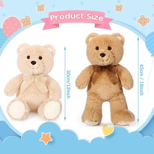 Vista 2 de HyDren 2 juguetes de peluche de osos de 18 pulgadas, regalo para novia, oso de peluche con lazos rellenos para cumpleaños, boda, fiesta