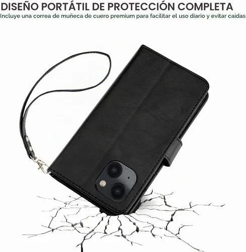 Vista 8 de Bocasal Funda tipo cartera desmontable para iPhone 14 con bloqueo RFID, ranuras para tarjetas, soporte de piel sintética de alta calidad, soporte