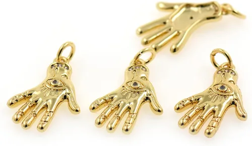 Vista 2 de Colgante de mal de ojo relleno de oro, dije de mano de Hamsa de la suerte, accesorios de fabricación de joyas religiosas de 0.551 x 0.827 in, 10