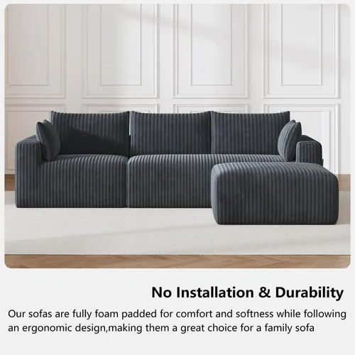 Vista 11 de Sofá modular modular de 108 pulgadas para sala de estar, sofá sin hueso en forma de L con diván de asiento profundo, no requiere montaje, sofá cama
